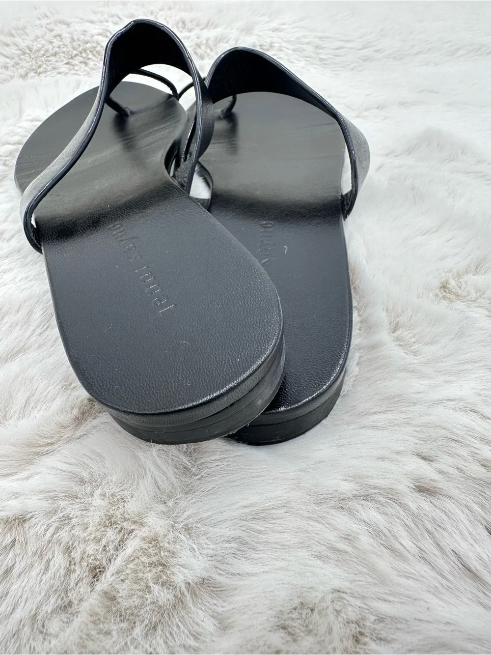 Jenni Kayne The Leather Strap Sandals Toe Post Flats Black Women's 39 US 9